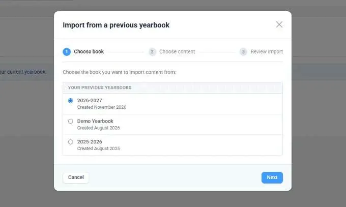 Import your previous yearbook